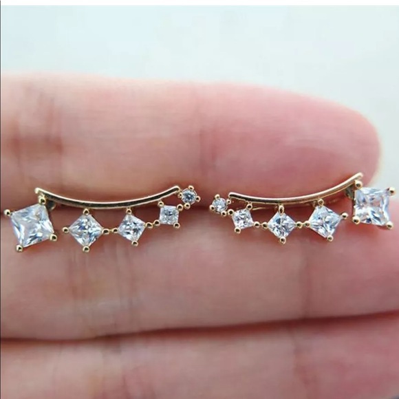 Gold Diamond Stud Ear Climbers - Picture 2 of 5